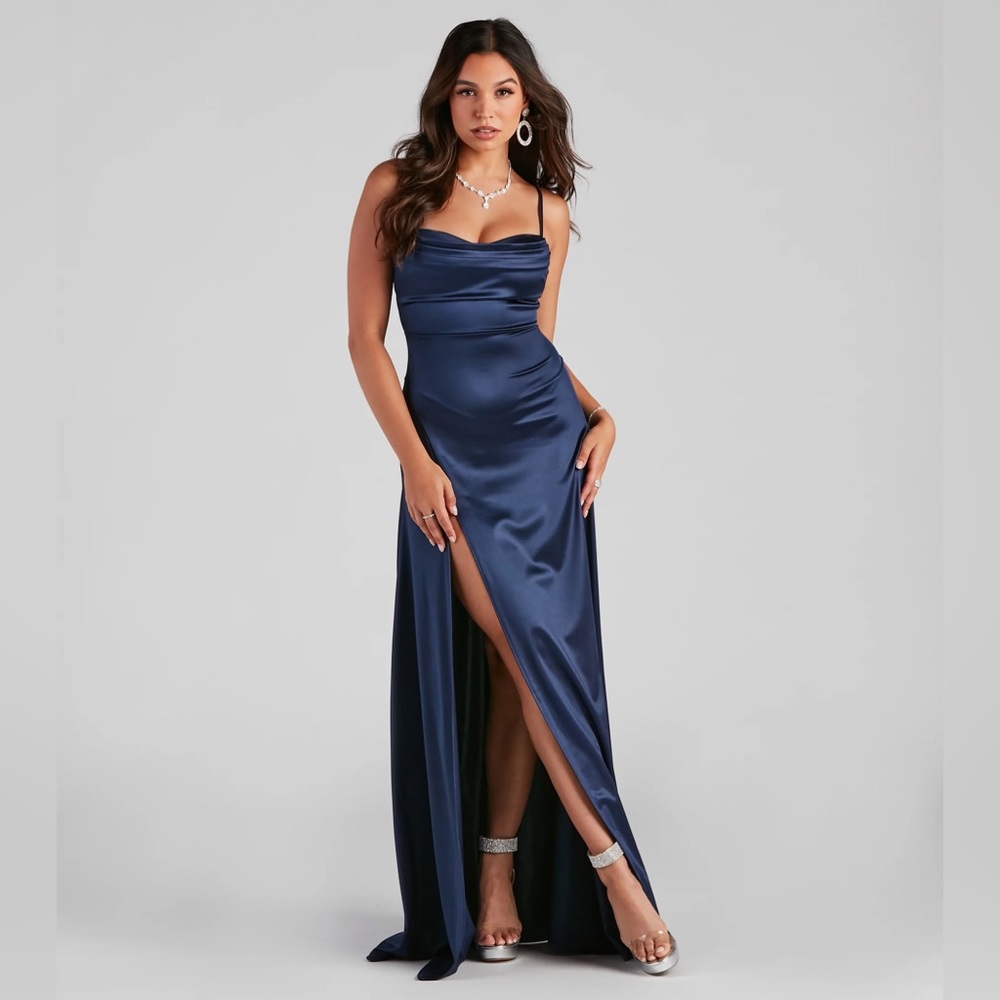 Windsor Marissa Formal Satin Cowl Neck Dress